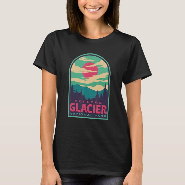 Glacier National Park Retro Sunset T-Shirt (Front)