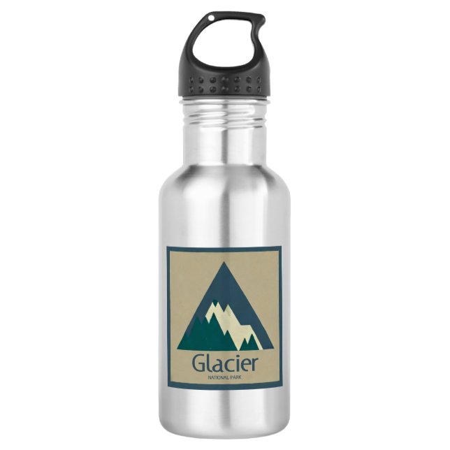 Glacier National Park Rustic Stainless Steel Water Bottle (Front)