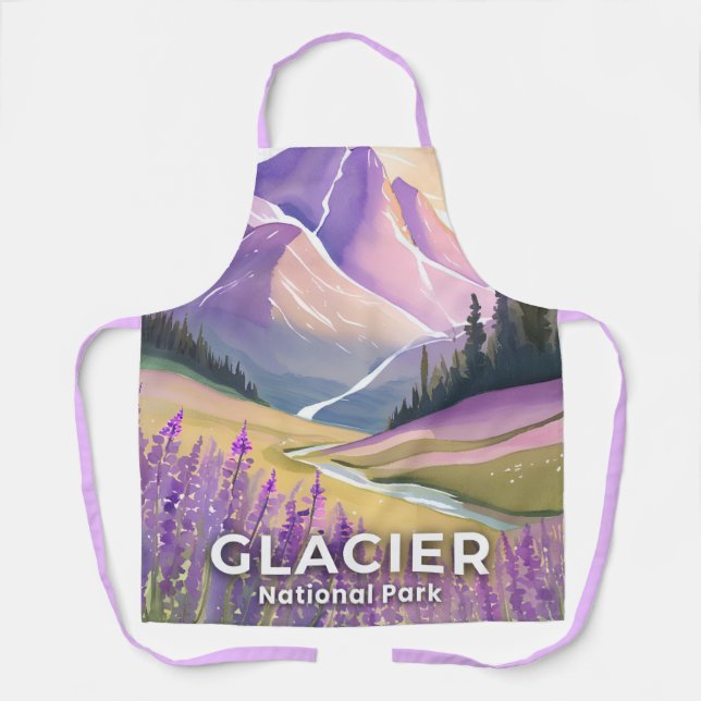 Glacier National Park | Spring Lavender Watercolor Apron (Front)