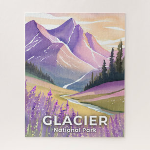 Glacier National Park Spring Lavender Watercolor Jigsaw Puzzle