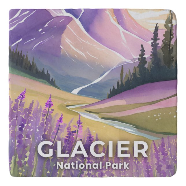 Glacier National Park | Spring Lavender Watercolor Trivet (Front)