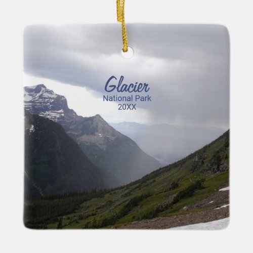 Glacier National Park Three Mountains Moody Clouds Ceramic Ornament