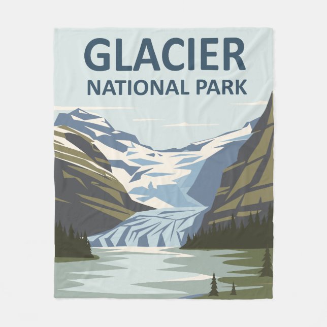 Glacier National Park Travel Art Fleece Blanket (Front)