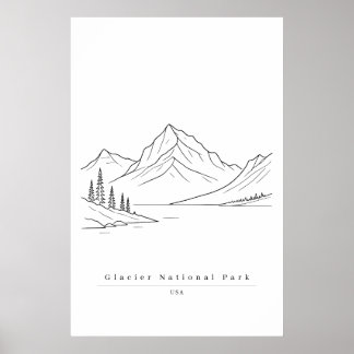 Glacier National Park USA Minimalist Line Art Poster