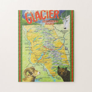 Glacier National Park Vintage Map 11x14 Jigsaw Puzzle