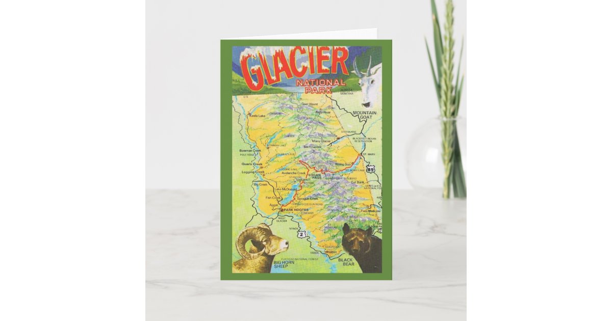 Glacier National Park Vintage Map Card | Zazzle