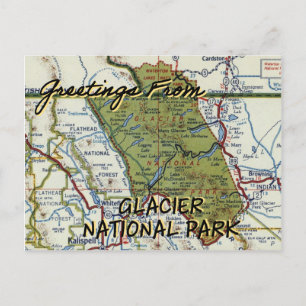 Glacier National Park Vintage Map Postcard