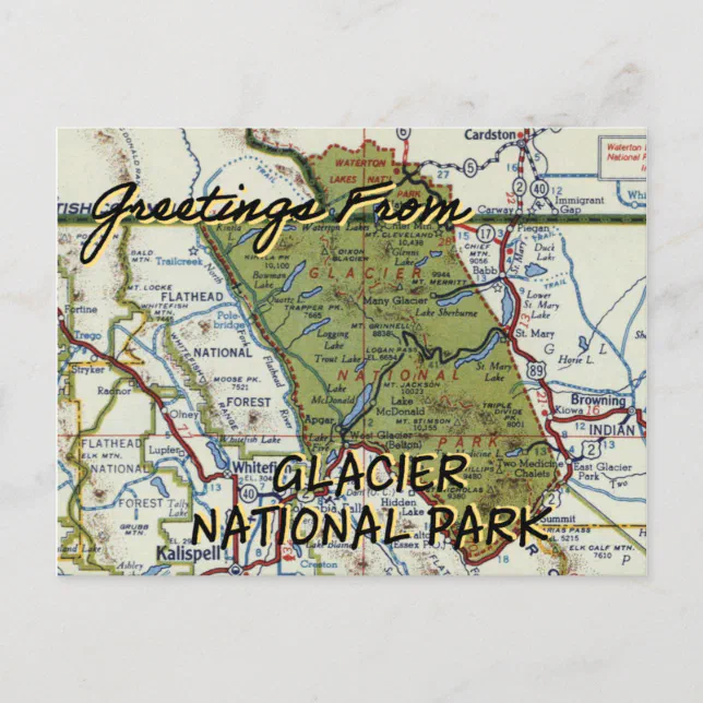 Glacier National Park Vintage Map Postcard | Zazzle