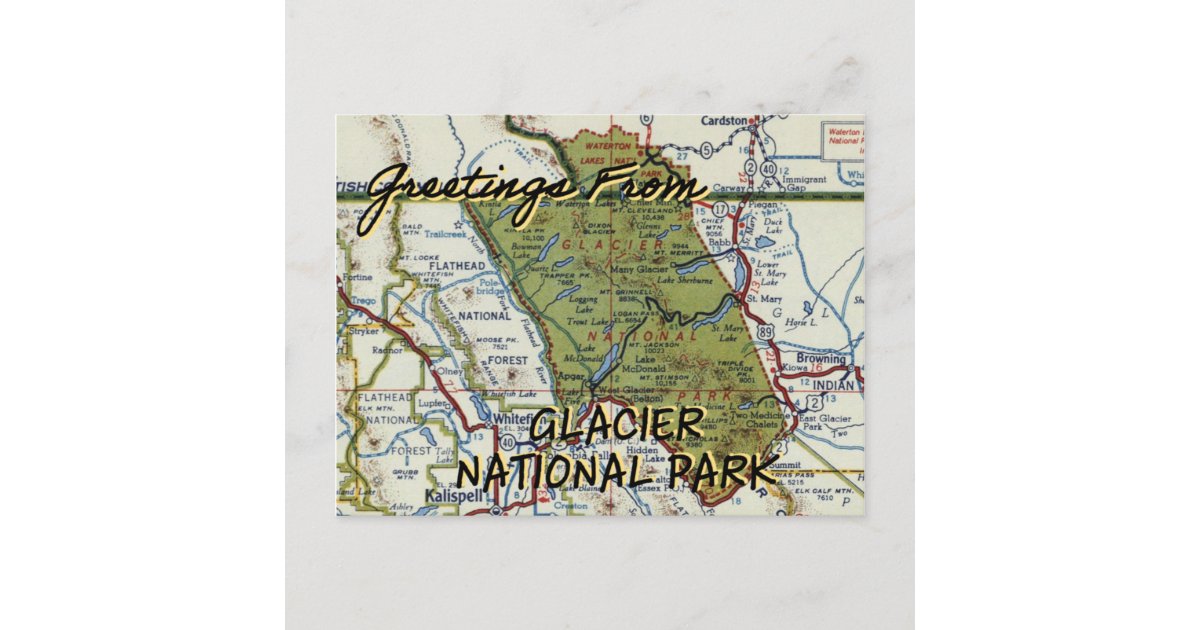 Glacier National Park Vintage Map Postcard | Zazzle