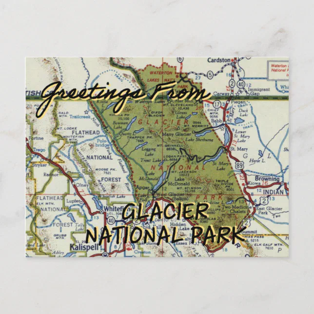 Glacier National Park Vintage Map Postcard | Zazzle