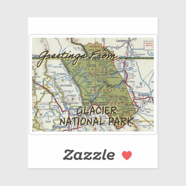Glacier National Park Vintage Map Sticker (Sheet)
