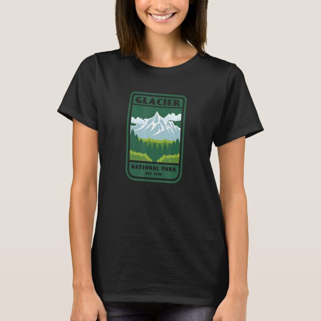 Glacier National Park Vintage Style Badge T-Shirt (Front)
