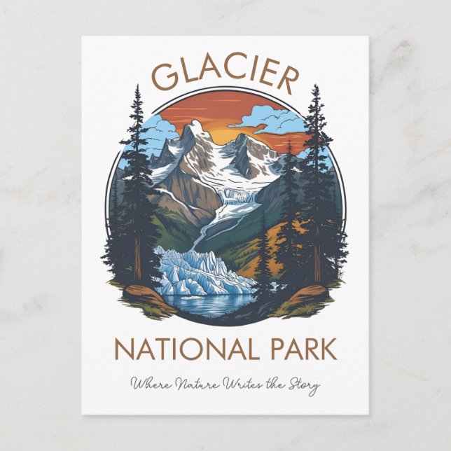 Glacier National Park Vintage Sunset Postcard (Front)