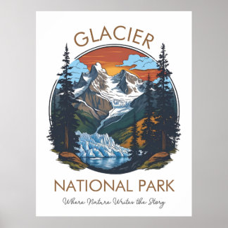 Glacier National Park Vintage Sunset Postcard Poster