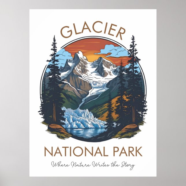 Glacier National Park Vintage Sunset Postcard Poster (Front)