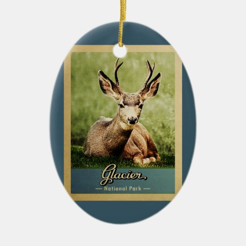 Glacier National Park Vintage Travel Deer Ceramic Ornament