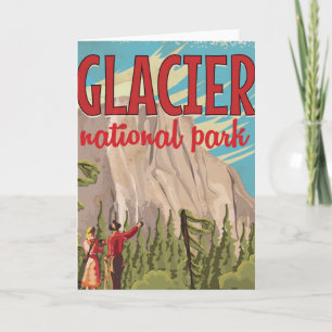 Glacier National Park vintage travel poster. Holiday Card