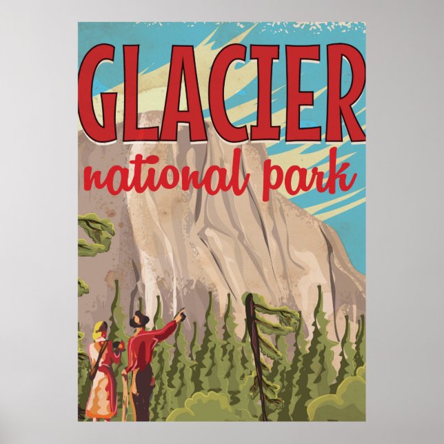 Glacier National Park vintage travel poster. Poster (Front)