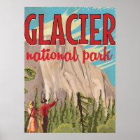 Glacier National Park vintage travel poster. Poster
