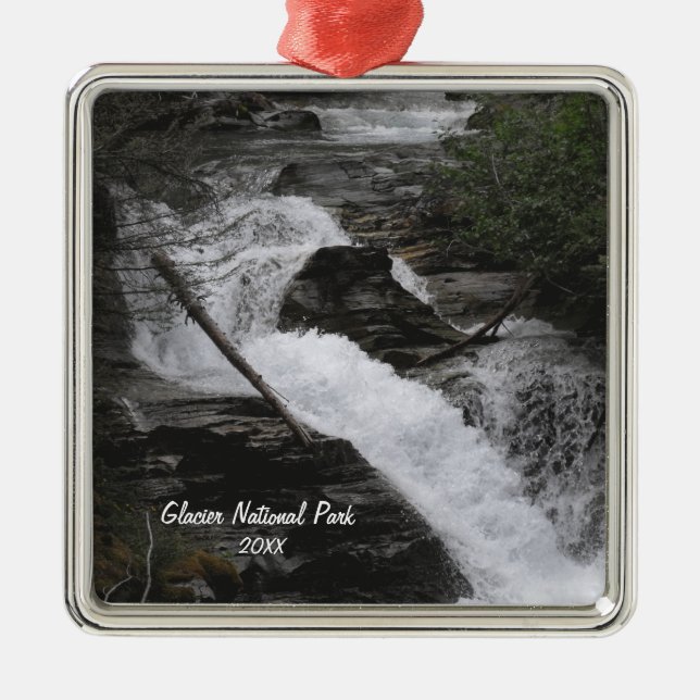 Glacier National Park Waterfall Photo Metal Ornament (Front)