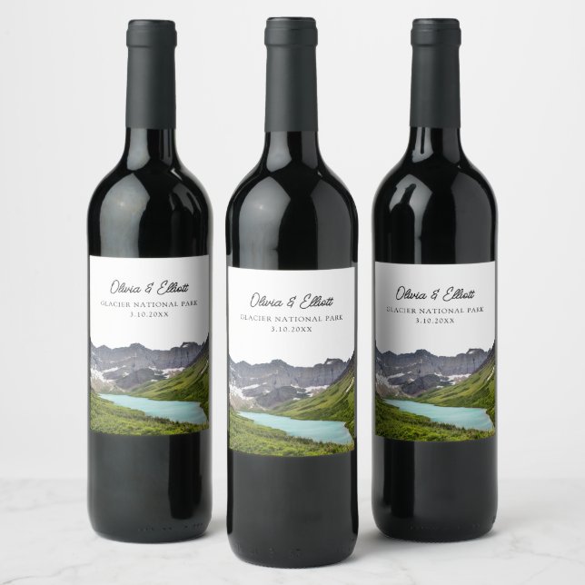 Glacier National Park Wedding Favor Personalized Wine Label (Bottles)