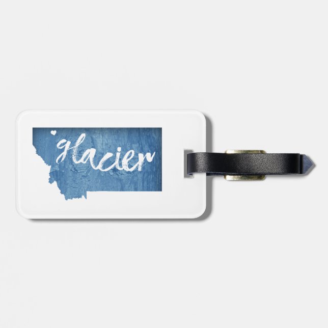 Glacier National Park Wood Grain Luggage Tag (Back Horizontal)