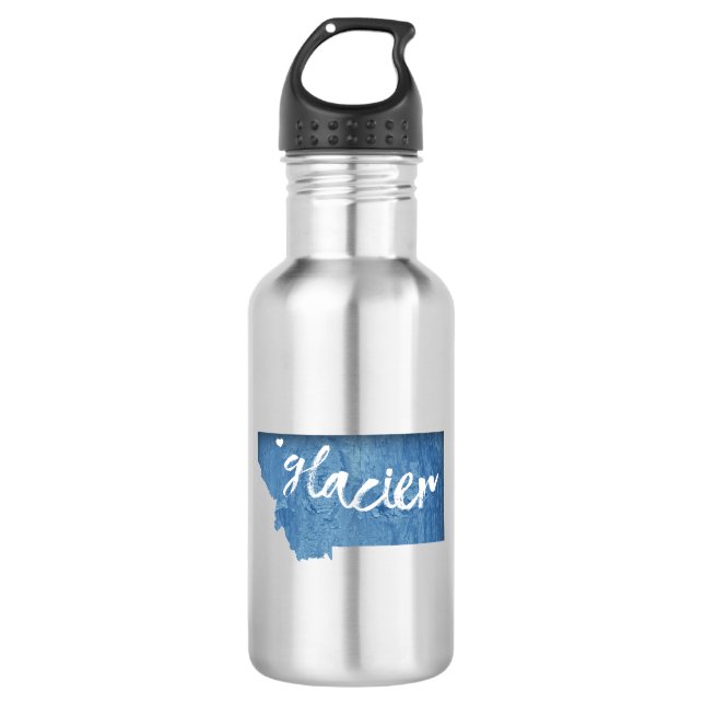 Glacier National Park Wood Grain Stainless Steel Water Bottle (Front)