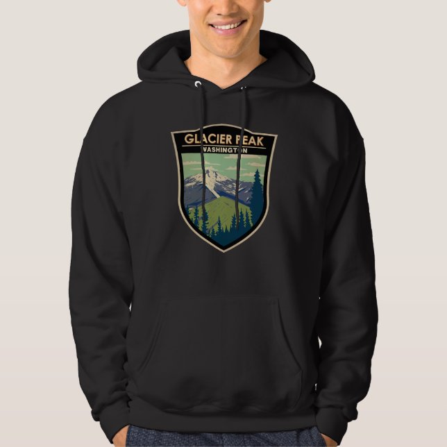 Glacier Peak Washington Travel Art Vintage Hoodie (Front)