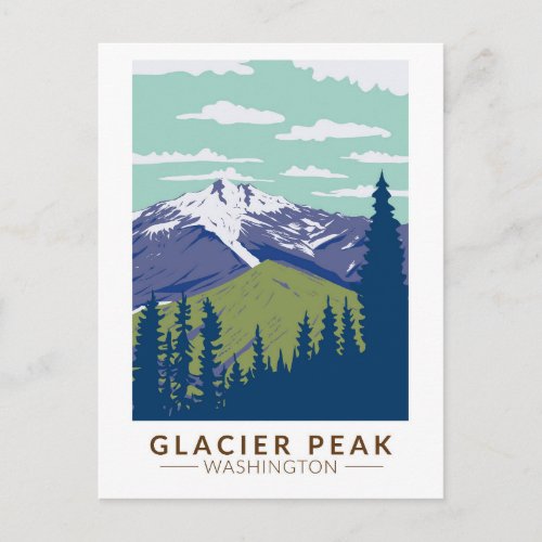 Glacier Peak Washington Travel Art Vintage Postcard