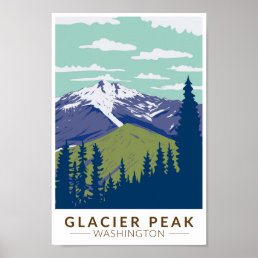 Glacier Peak Washington Travel Art Vintage Poster