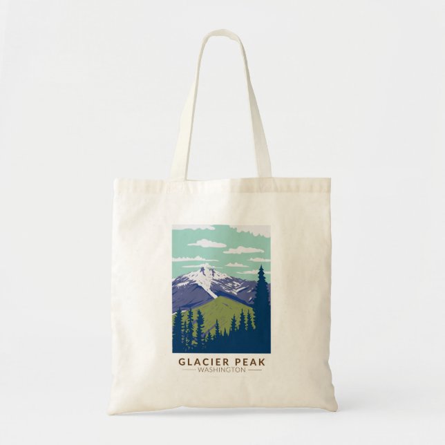 Glacier Peak Washington Travel Art Vintage Tote Bag (Front)