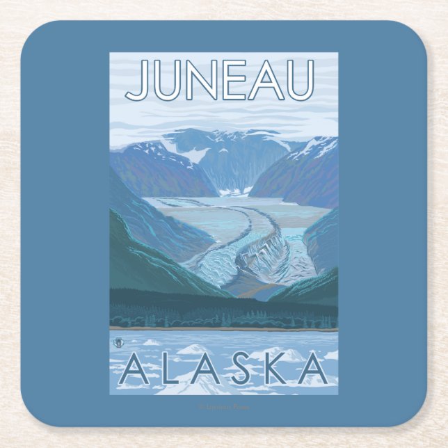 Glacier Scene - Juneau, Alaska Square Paper Coaster (Front)