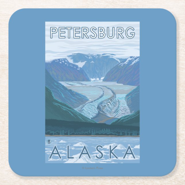 Glacier Scene - Petersburg, Alaska Square Paper Coaster (Front)