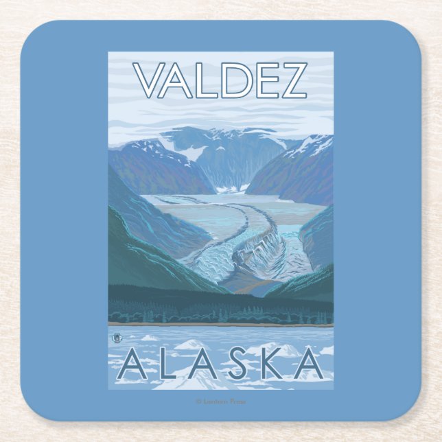 Glacier Scene - Valdez, Alaska Square Paper Coaster (Front)