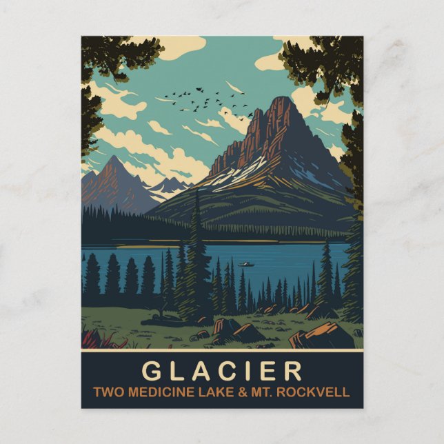 Glacier, Two Medicine Lake and Mt. Rockwell Postcard (Front)