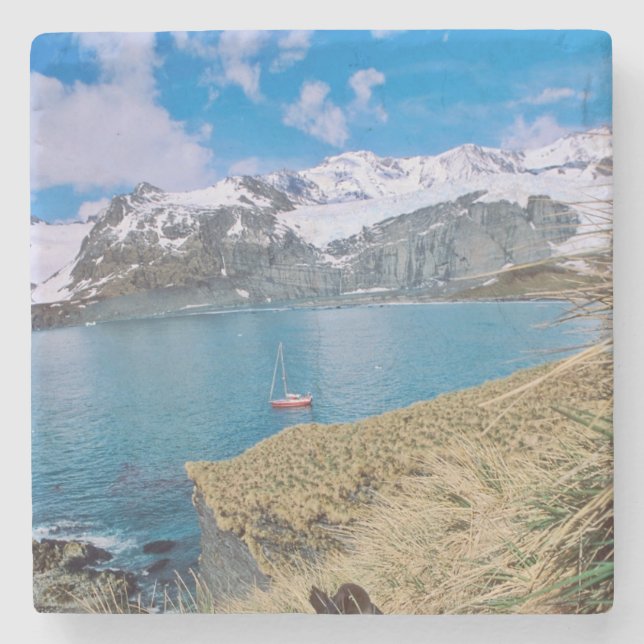 Glaciers and sailing yacht in background stone coaster (Front)