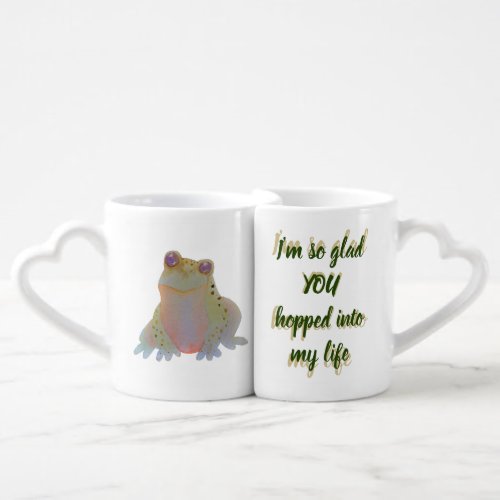 Glad Hopped into My Life Cute Romantic Frog Coffee Mug Set