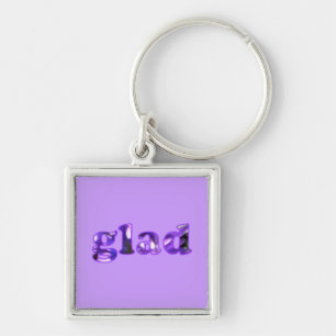 Glad spelled with purple flowers keychains