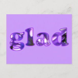 Glad spelled with purple flowers postcards
