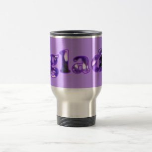 Glad spelled with purple flowers Travel Mugs