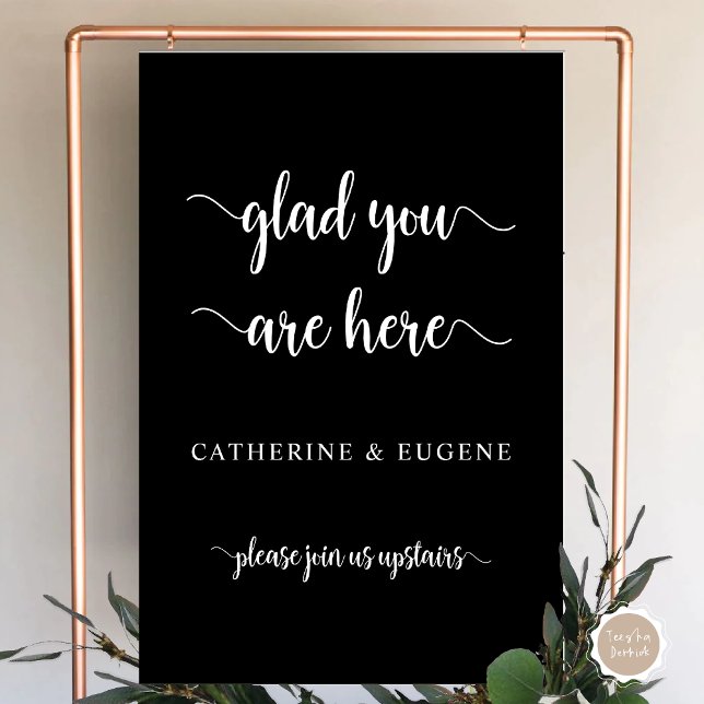 Glad you are here Wedding Rehearsal Dinner Welcome Foam Board (Glad you are here, Wedding Rehearsal Dinner, Brunch, Lunch Welcome Foam Board, in Classy Black)