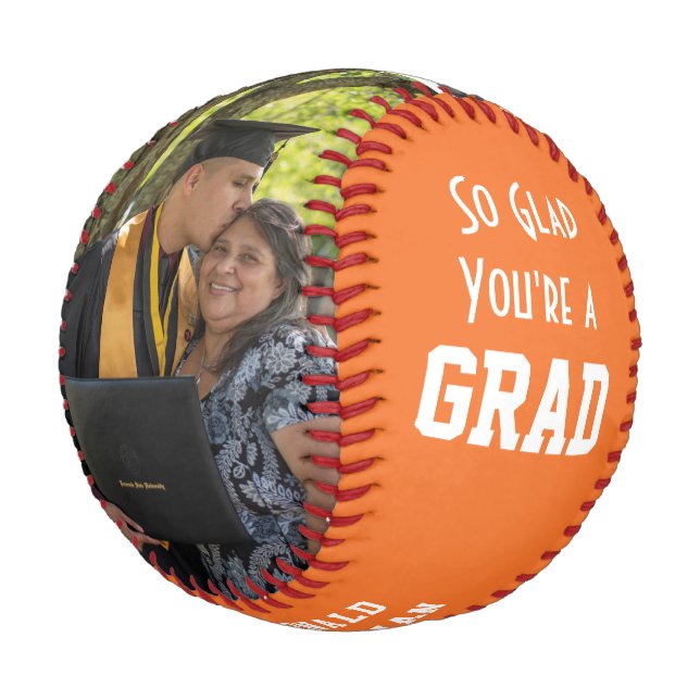 GLAD YOURE A GRAD Monogram Photo Graduation Baseball (Angled)