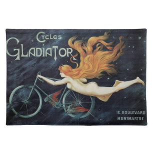 Gladiator Cycles, Vintage Victorian Art Nouveau Cloth Placemat
