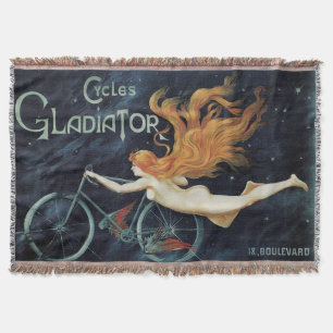 Gladiator Cycles, Vintage Victorian Art Nouveau Throw Blanket