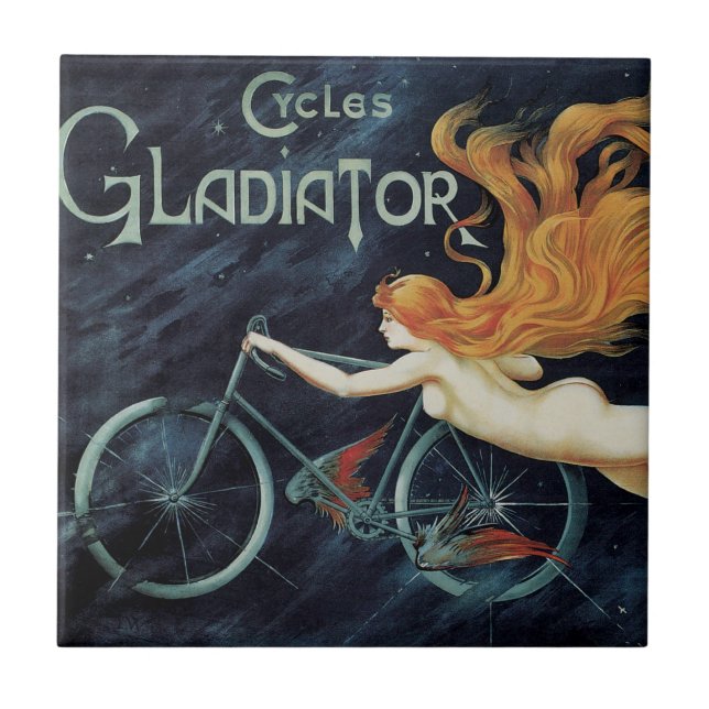 Gladiator Cycles, Vintage Victorian Art Nouveau Tile (Front)