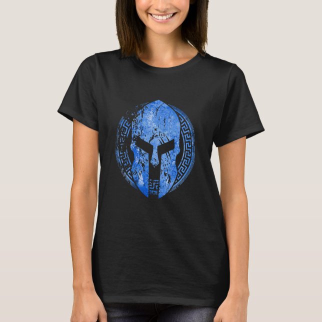 Gladiator Helmet Sparta Blue Spartan Mythology Wor T-Shirt (Front)