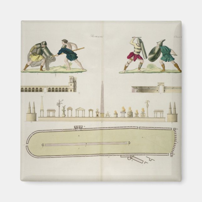 Gladiators and a plan of the circus of Caracalla, Magnet (Front)