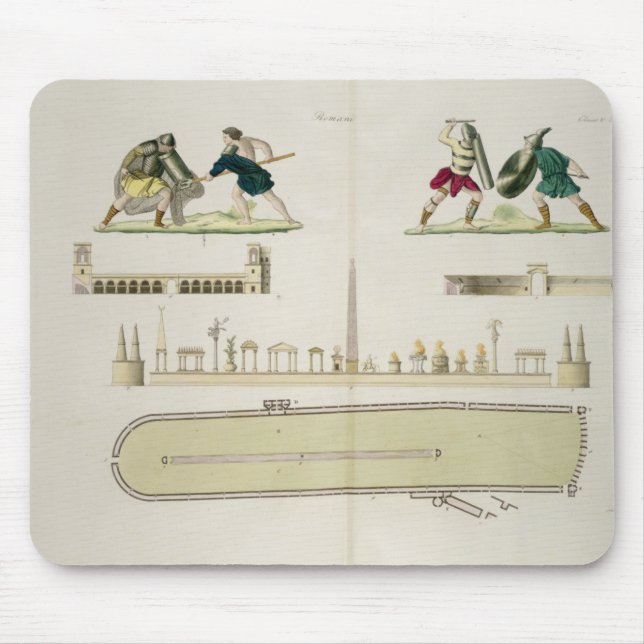 Gladiators and a plan of the circus of Caracalla, Mouse Pad (Front)