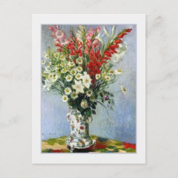 Gladiolas  Lilies And Daisies Still Life By Monet  Postcard by lazyrivergreetings at Zazzle