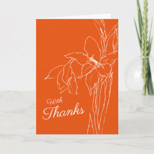 Gladioli drawing white on orange wedding thank you card